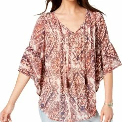 Coupon 🧨 Style & Co. 👩 Womens Print Ruffle Sleeve Peasant Top ✔️