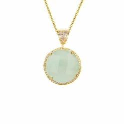 Flash Sale ⌛ Liv Oliver 👩 women 18k Gold Sea Green Chalcedony Disc Drop Necklace 💯