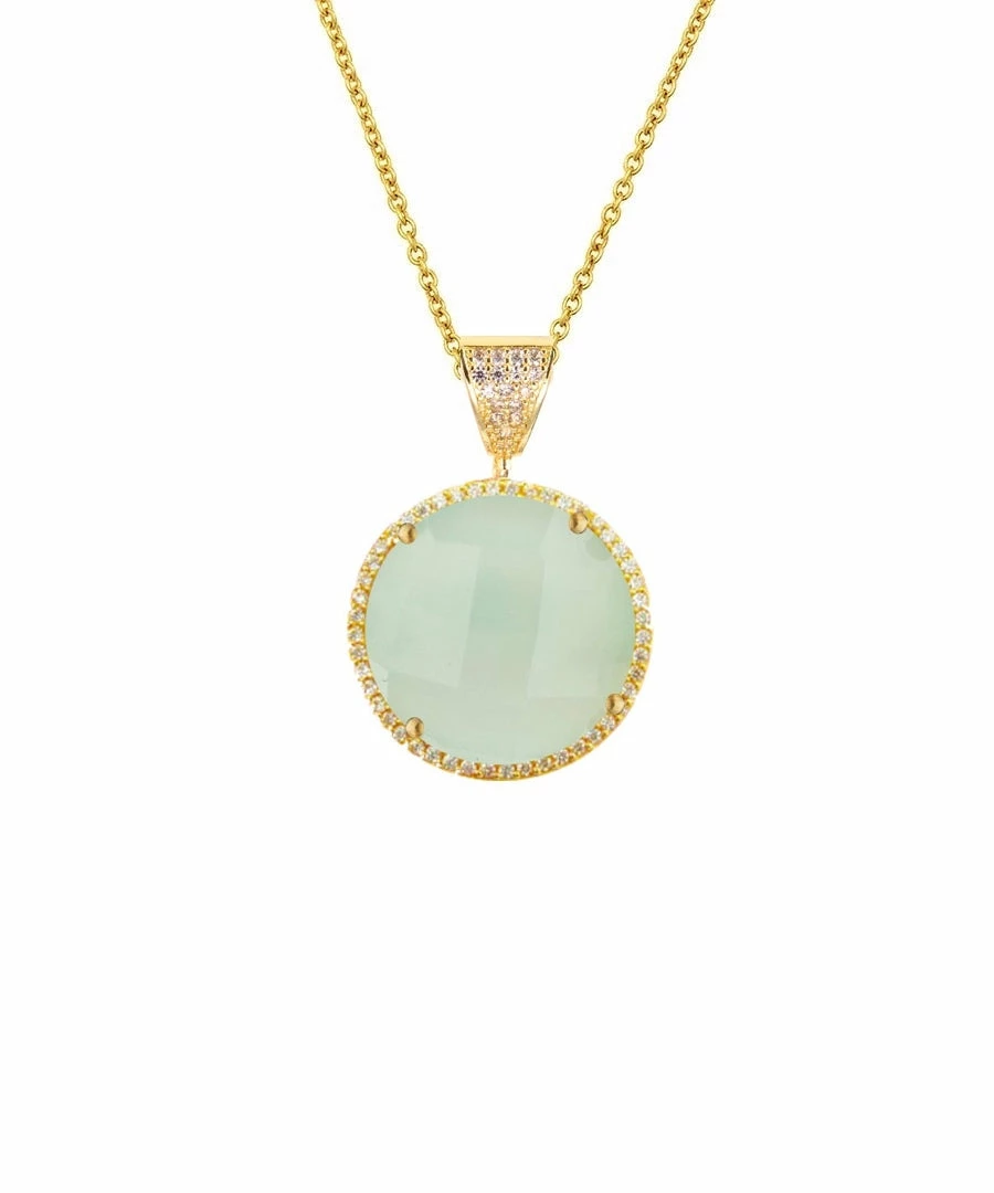 Flash Sale β Liv Oliver π© women 18k Gold Sea Green Chalcedony Disc Drop Necklace π―