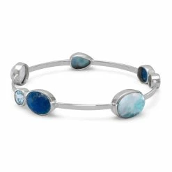 Best Sale ⌛ Liv Oliver 👩 women Sterling Silver Multi Gemstone Bangle Bracelet 😀
