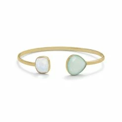 Hot Sale ⭐ Liv Oliver 👩 women 18k Gold Moonstone & Chalcedony Open Cuff Bangle 🥰