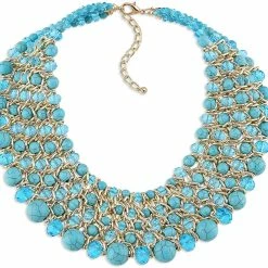 Best reviews of 😍 Liv Oliver 👩 women 18k Gold Turquoise Statement Necklace 😀