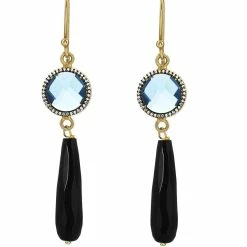 Deals ✨ Liv Oliver 👩 women 18k Blue Quartz & Onyx Earrings 🥰
