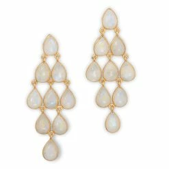 Promo 🎉 Liv Oliver 👩 women 18k Gold Moonstone Chandelier Earrings ✔️