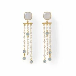 Promo ✔️ Liv Oliver 👩 women 18k Rainbow Moonstone And Blue Topaz Chandelier Earrings 🌟