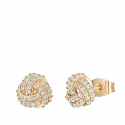 Cheap ⌛ Liv Oliver 👩 women 18k Gold Embelished Knot Stud Earrings 🧨