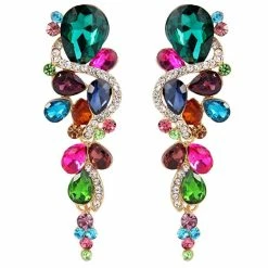 Outlet ⭐ Liv Oliver 👩 women 18k Gold Multi Color Chandelier Earrings 👏