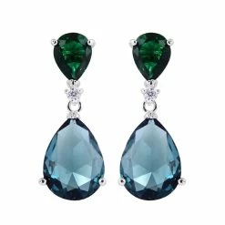Best Sale 🧨 Liv Oliver 👩 women Silver Tear Drop Two Tone Gemstone Earrings 🛒