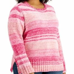 Budget ⌛ Style & Co. Plus 👩 Womens Soft Striped Pullover Sweater ❤️