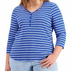 Brand new ⌛ Style & Co. Plus 👩 Womens V-Neck Striped T-Shirt 😉