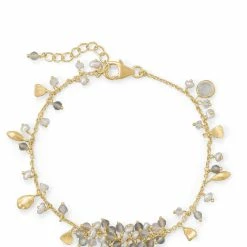 Budget 😀 Liv Oliver 👩 women 18k Gold Labradorite & Moonstone Charm Bracelet 👏