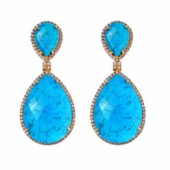 Budget ⌛ Liv Oliver 👩 women 18k Gold Plated Turquoise Double Pear Drop Earrings ⌛