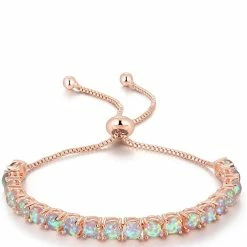 New 🎉 Liv Oliver 👩 women 18k Rose Gold White Opal Adjustable Bracelet 😀