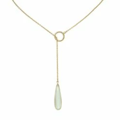 Discount 🤩 Liv Oliver 👩 women 18k Gold Chalecedony Pear Drop Lariat Necklace 🎁