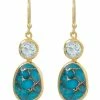 Cheapest 🤩 Liv Oliver 👩 women 18k Gold Blue Topaz & Turquoise Drop Earrings 💯
