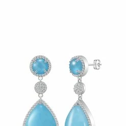 New 😍 Liv Oliver 👩 women Silver Aquamarine Gemstone Earrings 🧨