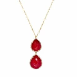 Top 10 🎁 Liv Oliver 👩 women 18k Gold Ruby Embelished Pear Drop Necklace 🔔