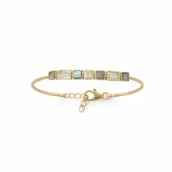 Best Sale 👍 Liv Oliver 👩 women 18k Gold Labradorite Multi Emerald Cut Bangle 🔥