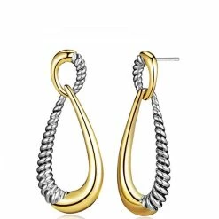 Budget 😍 Liv Oliver 👩 women 18k Gold Two Tone Textured Drop Earrings 🔔