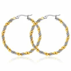 Budget 😍 Liv Oliver 👩 women 18k Gold Two Tone Textured Hoop Earrings 🔥