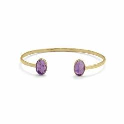 New 🎁 Liv Oliver 👩 women 18k Gold Amethyst Oval Open Cuff Bangle 😉
