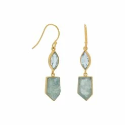 Buy ✔️ Liv Oliver 👩 women 18k Faceted Blue Topaz And Aquamarine Drop Earrings 😀
