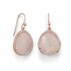 Outlet ⭐ Liv Oliver 👩 women 18k Rose Gold Plated Rose Quartz Oval Cz Drop Earrings 💯