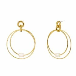 Budget ⭐ Liv Oliver 👩 women 18k Gold Double Ring Pearl Earrings 👏