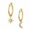 Best Pirce 💯 Liv Oliver 👩 women 18k Gold Star And Moon Drop Hoop Earrings 🛒
