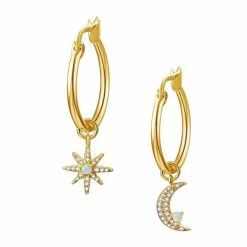 Best Pirce 💯 Liv Oliver 👩 women 18k Gold Star And Moon Drop Hoop Earrings 🛒