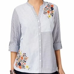 Brand new ⌛ Style & Co. 👩 Womens Embroidered Colorblocked Button-Down Top ✔️