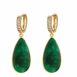 Buy 😉 Liv Oliver 👩 women 18k Gold Plated Cz & Green Tear Drop Earrings 🔥