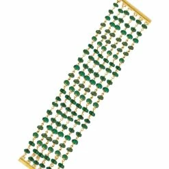Best deal ⌛ Liv Oliver 👩 women 18k Gold Multi Strand Emerald Statement Bracelet 💯