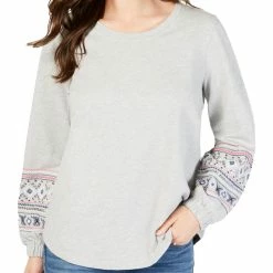 Flash Sale 🎉 Style & Co. 👩 Womens Yoke Crew Neck Pullover Top 🔔