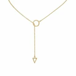 Best Pirce 😍 Liv Oliver 👩 women 18k Gold Triangle & Circle Ring Lariat Necklace 🎉