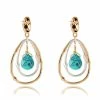 New 🔔 Liv Oliver 👩 women 18k Gold & Silver Two Tone Oval Turquoise Earrings 🥰